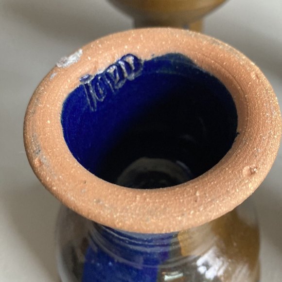 Studio Stoneware Wine Goblets lot of 4 Art Pottery Chunky Foot Chalice Rustic H… - Picture 5 of 11